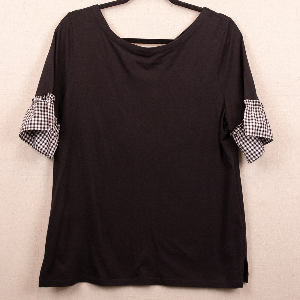 Talbots black ruffle trim short sleeve shirt-L